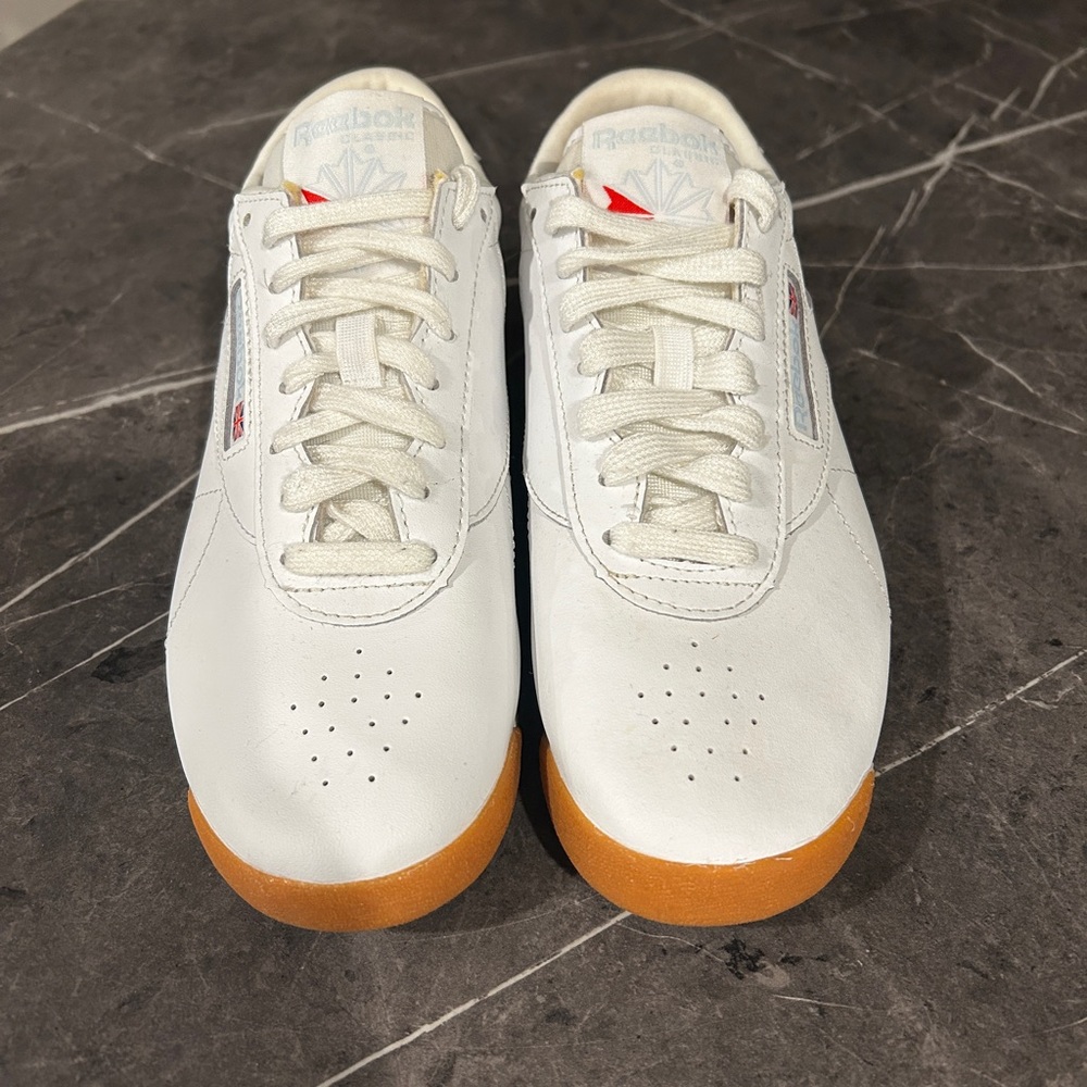 Reebok Classic White Shoes with Brown Sole